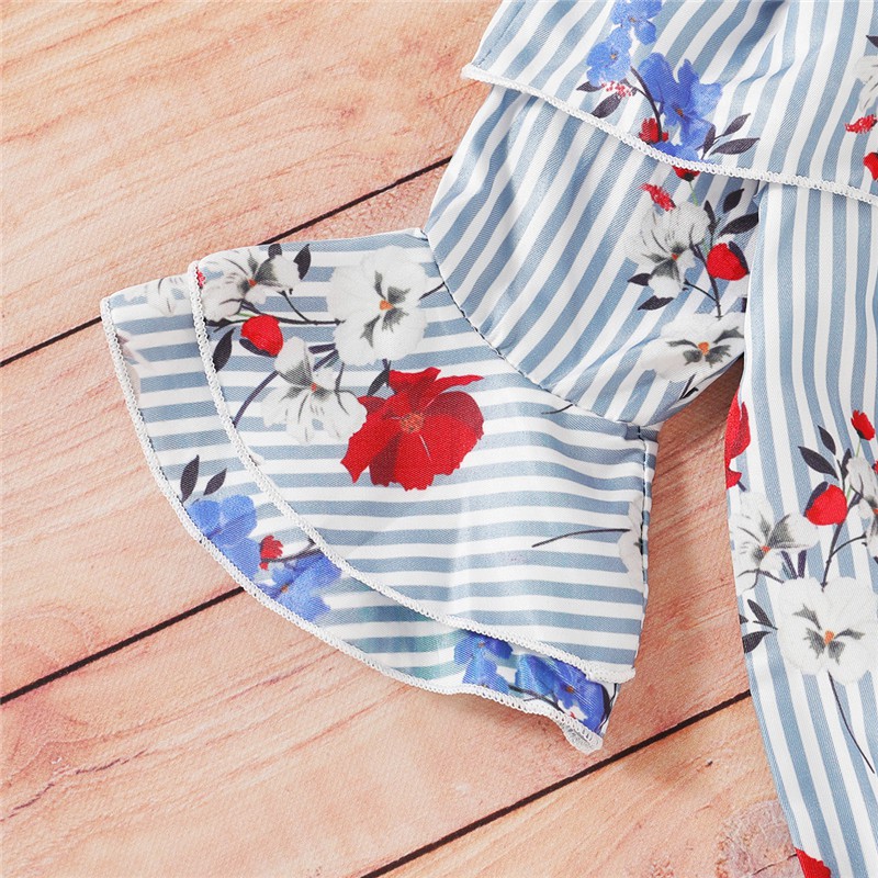 Bộ Đồ Mikrdoo 2 Món Gồm Áo Liền Quần In Họa Tiết Hoa + Quần Dài Thiết Kế Rách Cho Bé Gái Sơ Sinh