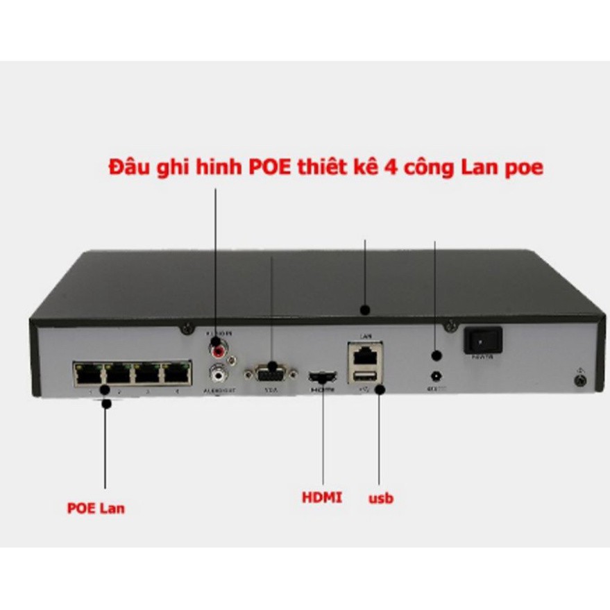 {Giá Hủy Diệt}Trọn bộ 4 Camera IP POE 3MP ghi hình 2K có míc và đầu ghi hình IP công nghệ POE chuẩn nén H265+ HDD 500G