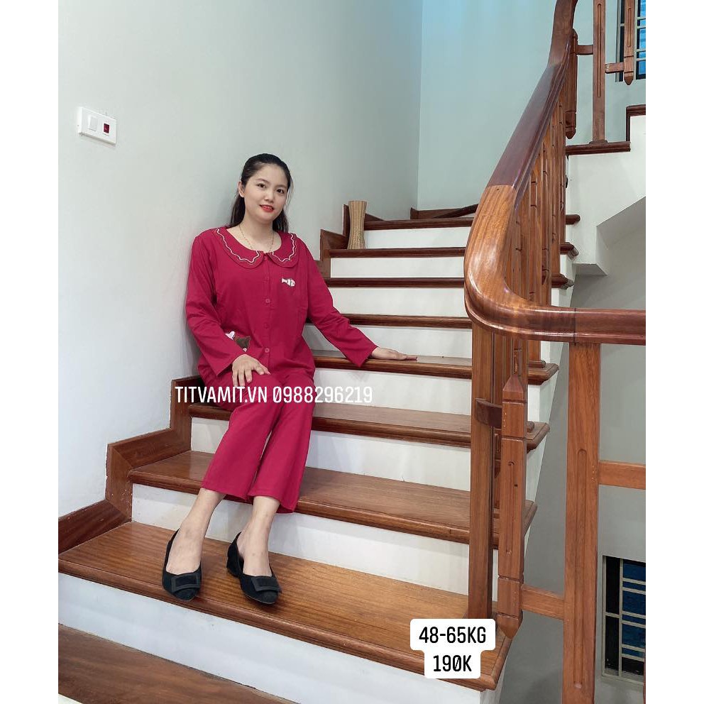 [Quần chỉnh chun] Bộ bầu sau sinh cotton loại đẹp 2in1 cúc giữa, Bộ sau sinh cotton mùa hè cho mẹ
