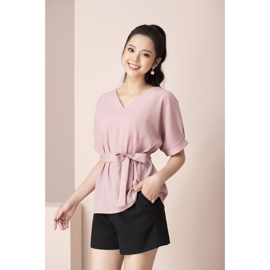 Áo Sơ Mi Nữ Luperi LFSM1206 Tay Cánh ơi cổ V phối dây đai