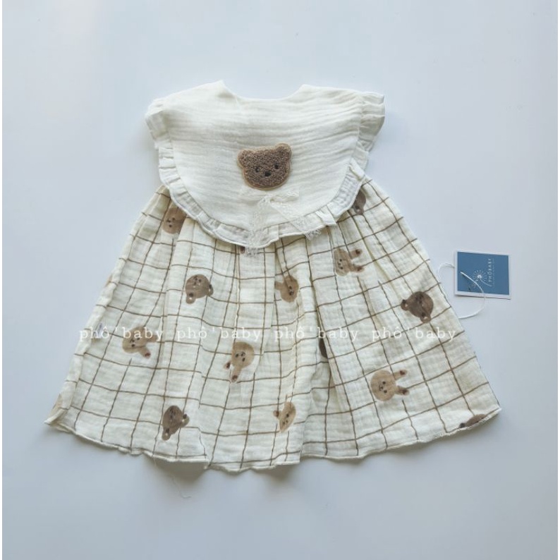 bộ gấu/yếm vải xô muslin mềm mịn thấm hút cho bé gái