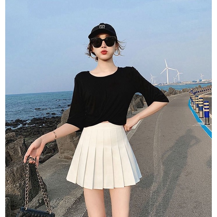 Chân Váy Chữ A Xếp Ly Lưng Cao Màu Trơn Phong Cách Nhật Bản Mới Cho Nữ