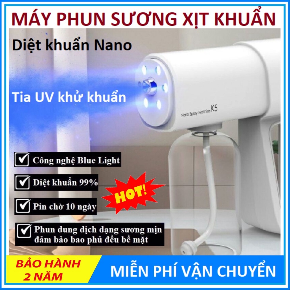 🔥𝗙𝗿𝗲𝗲 𝗦𝗵𝗶𝗽🔥Máy xịt khử khuẩn cầm tay, Súng XỊT KHỬ KHUẨN NANO K5 Pro 8 ĐẦU LED CAO CẤP HÀNG CHÍNH HÃNG