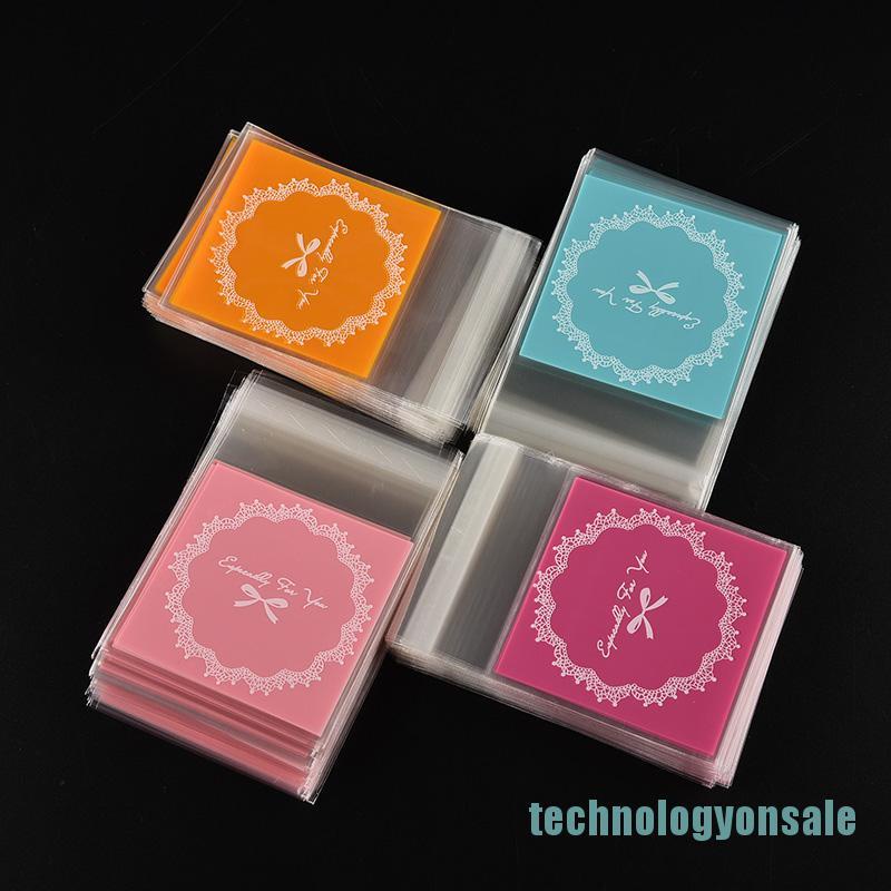 Bộ 100 túi bóng kính dán miệng họa tiết nơ đựng bánh cookie DIY