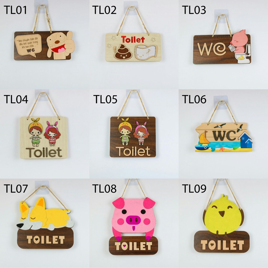 (tặng kèm móc treo)Biển bảng gỗ decor - trang trí treo tường cửa WC - Nhà tắm - Toilet - TL01-09