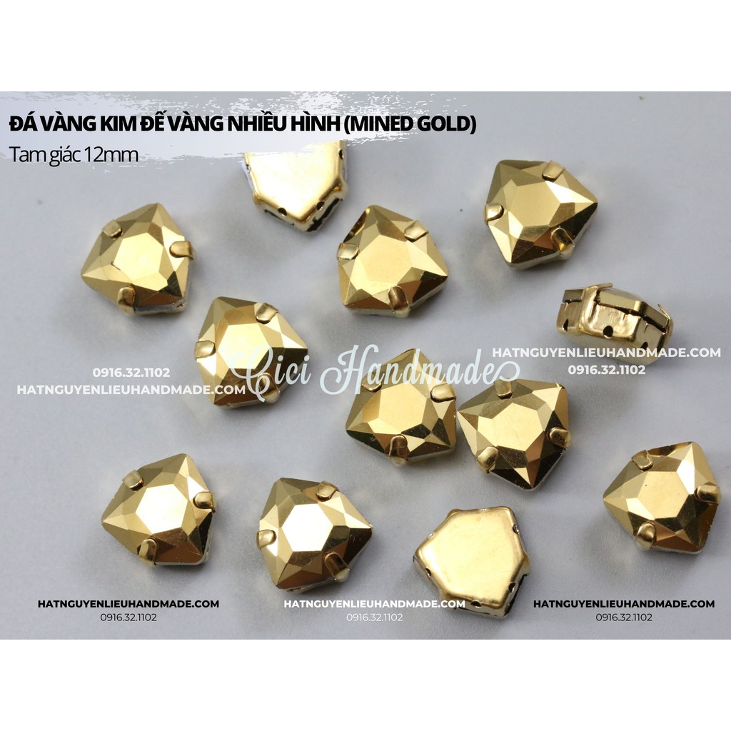 Túi 10 hạt đá vàng kim đế vàng (Mined gold) Cici Handmade nguyên liệu DIY hạt đính kết hạt may đồ cưới con vật 3D