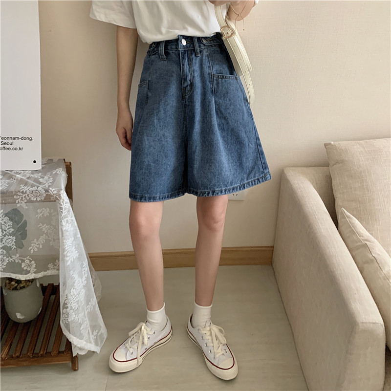 Quần Short Denim Nữ Lưng Cao Dáng Rộng Phong Cách Hàn Quốc Với 3 Màu Tùy Chọn