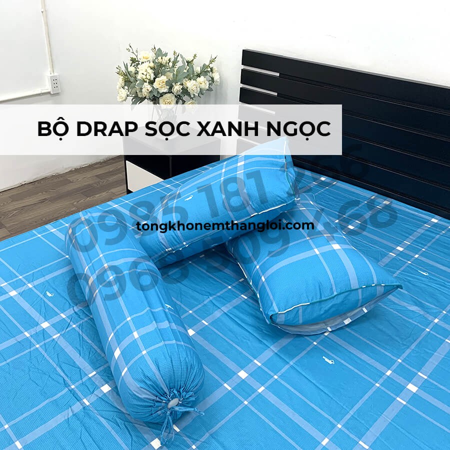 [Ảnh Thật] Sọc Xanh Ngọc - Bộ Drap Cotton 4 món Thắng Lợi Chính Hãng