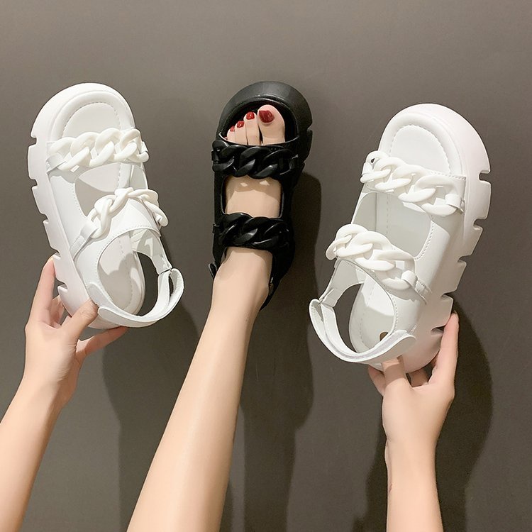 Giày Sandal Đế Dày Phối Dây Xích Thời Trang Dành Cho Nữ