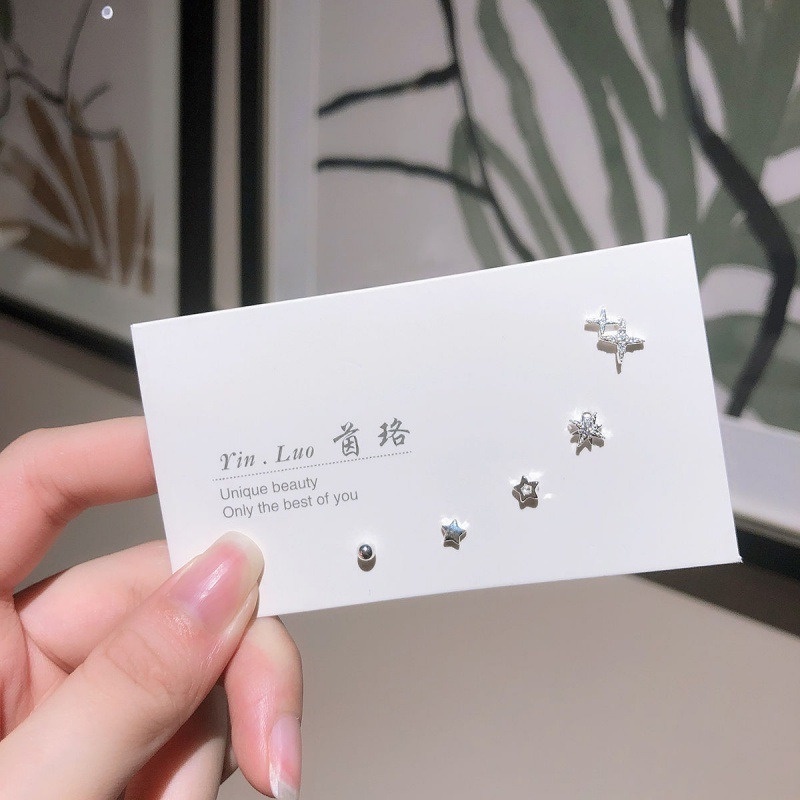 We Flower Set 5 bông tai mạ bạc S925 hình học đính đá cho nữ