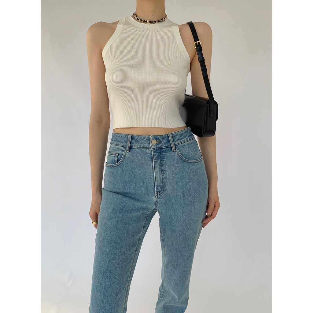 QKOOLE Áo ba lỗ croptop  cổ cao dáng ôm co giãn phong cách Hàn Quốc cho nữ