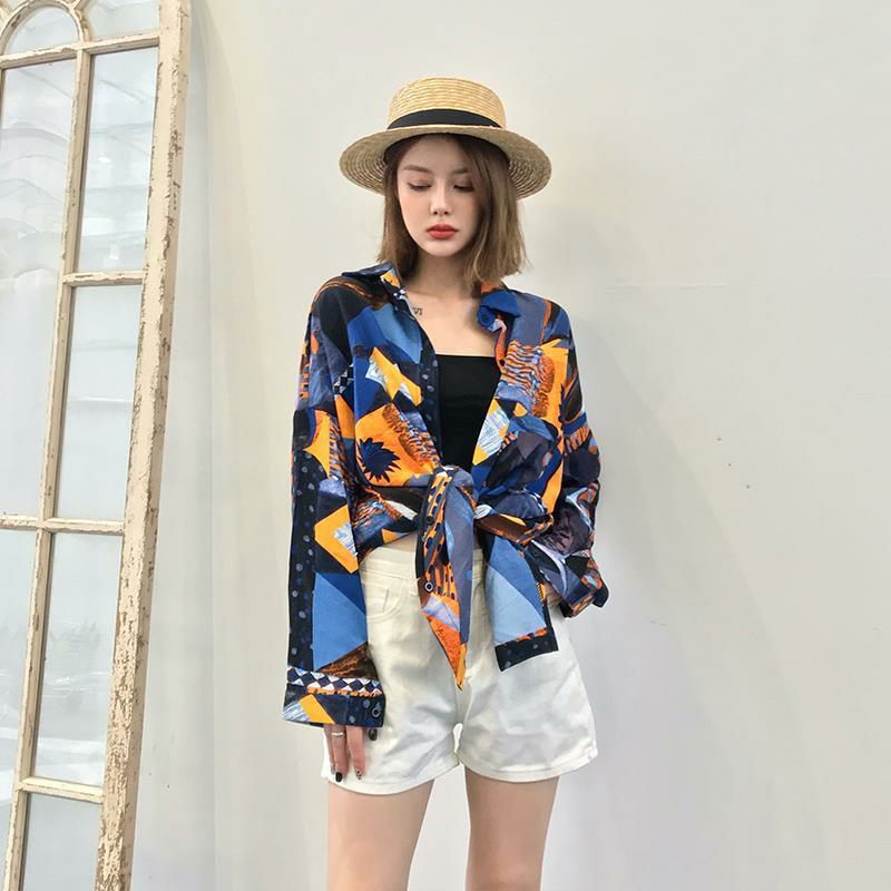 Áo Khoác Sơ Mi Nữ Form Rộng Tay Dài Ulzzang In Họa Tiết Màu