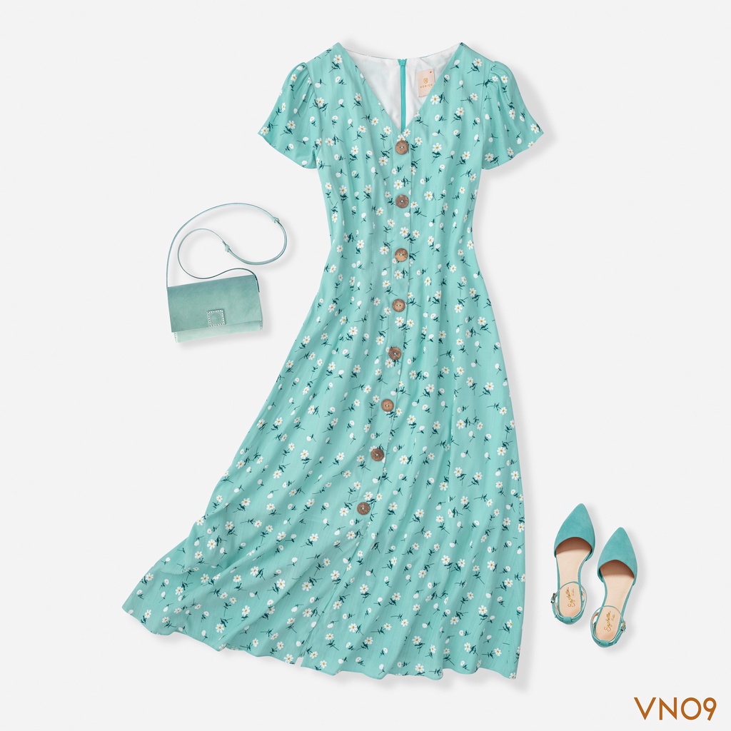 Váy Nữ Hoa Nhí Thiết Kế Cổ V Chất Đũi Tơ Nhẹ Nhàng Sang Trọng NORICK