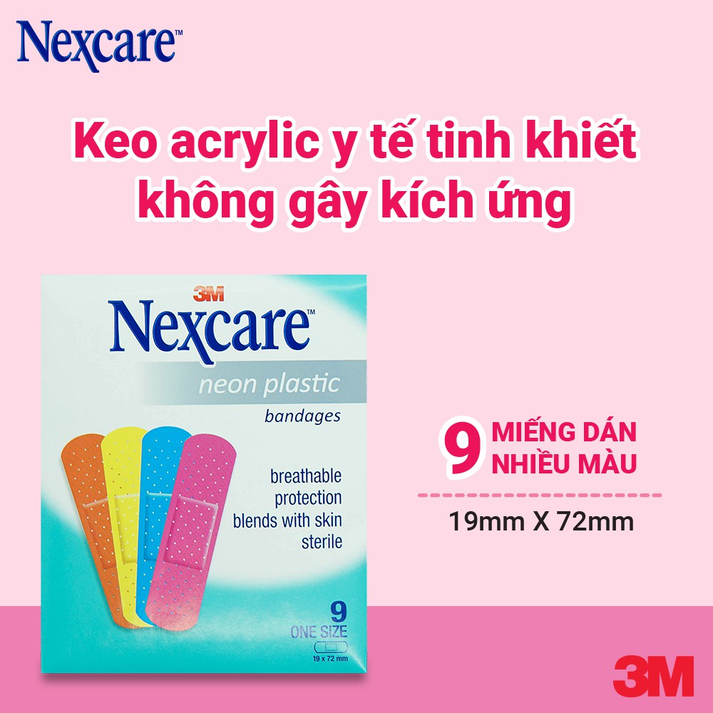 Băng Keo Cá Nhân Nexcare Neon Plastic Bandages Màu Ngẫu Nhiên 9 Miếng