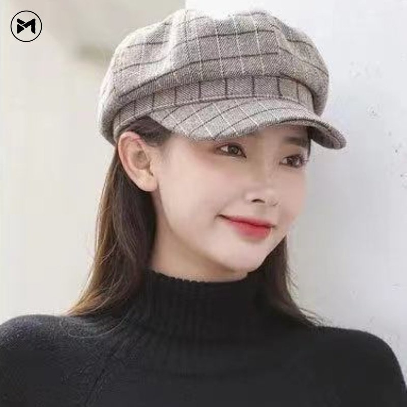 Mũ beret Họa Tiết Sọc Caro Đơn Giản Thời Trang Dành Cho Nữ