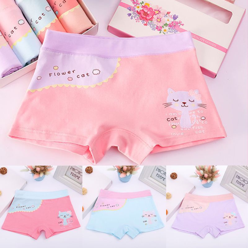 Quần Lót Boxer Cotton In Họa Tiết Mèo Hoạt Hình Màu Tương Phản Cho Bé