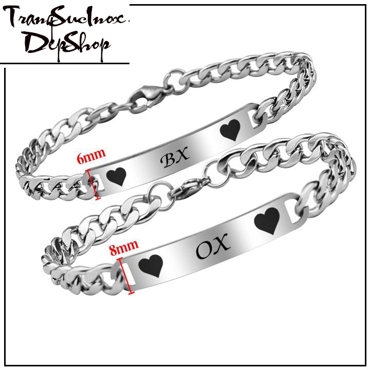 Lắc tay cặp đôi nam nữ (02 chiếc) bằng inox sáng đẹp, không đen, không gỉ, quà tặng ý nghĩa cho người yêu