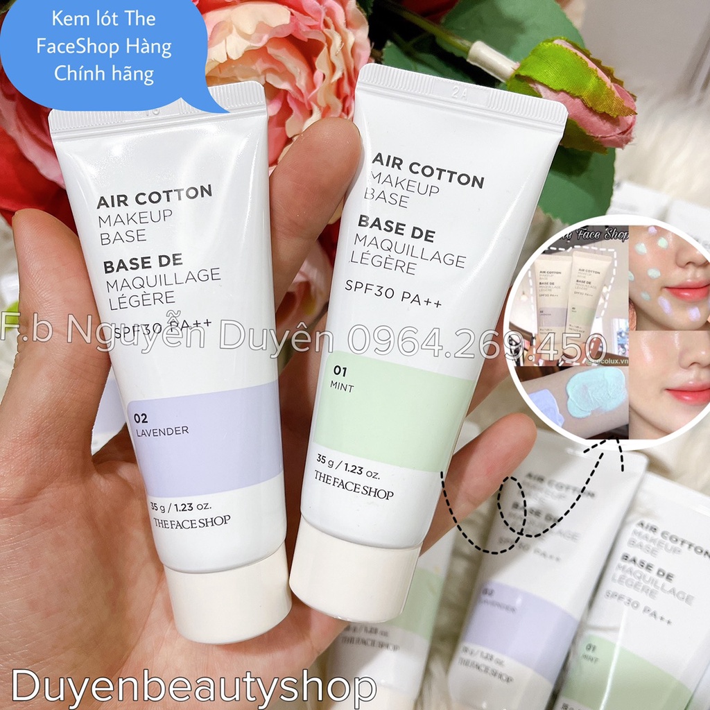 Kem lót điều chỉnh tone da Air Cotton Make Up Base SPF30 PA++ The Face Shop (35g)