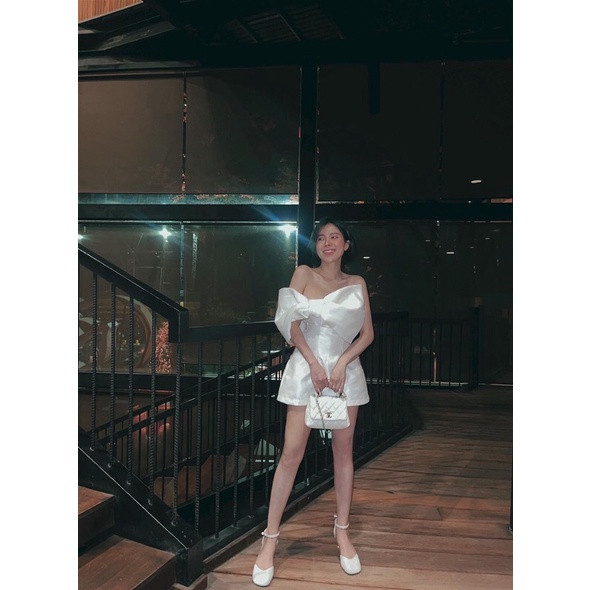 Đầm suông nơ trễ vai