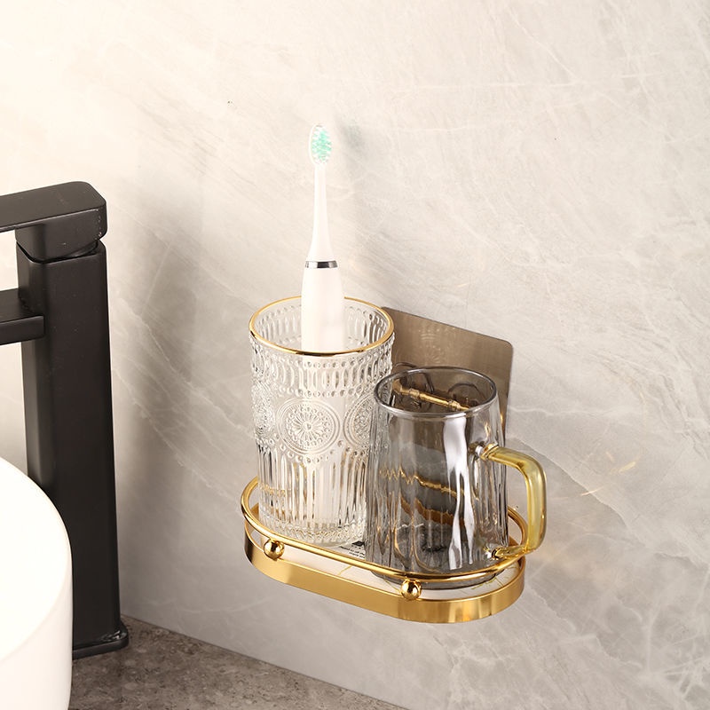 A-LIFE Giá Đỡ Bàn Chải Đánh Răng / Giá Đỡ Bàn Chải Đánh Răng Gắn Tường Miễn Đục Lỗ Sang Trọng Cho Phòng Tắm/Giá Kệ kèm cốc sứ cắm bàn chải đánh răng, khay bùn tảo cát bay hơi nước trong