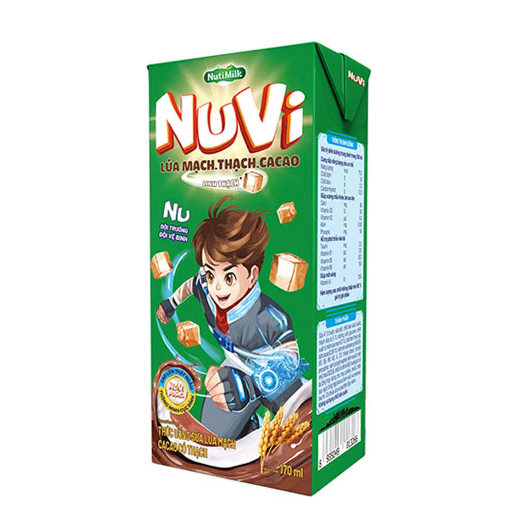 Sữa Lúa Mạch Thạch Cacao Nuvi 170ml Giúp Bé Phát Triển Trí Não, Chiều Cao Cho Bé
