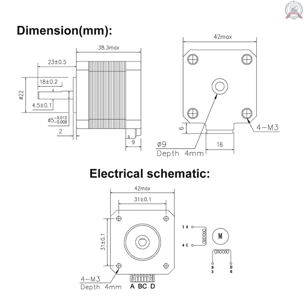 Động Cơ Bước 2 Pha 0.9 Độ 17hs4401s Cho Máy In 3d Cnc Kèm Dây Cáp 1m