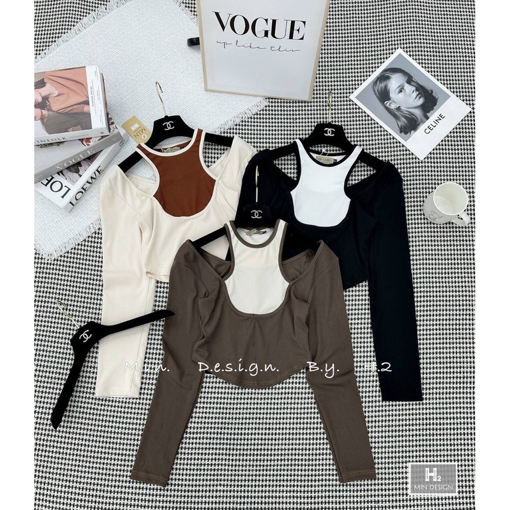 áo thun gân tay dài kiểu xẻ vai hot