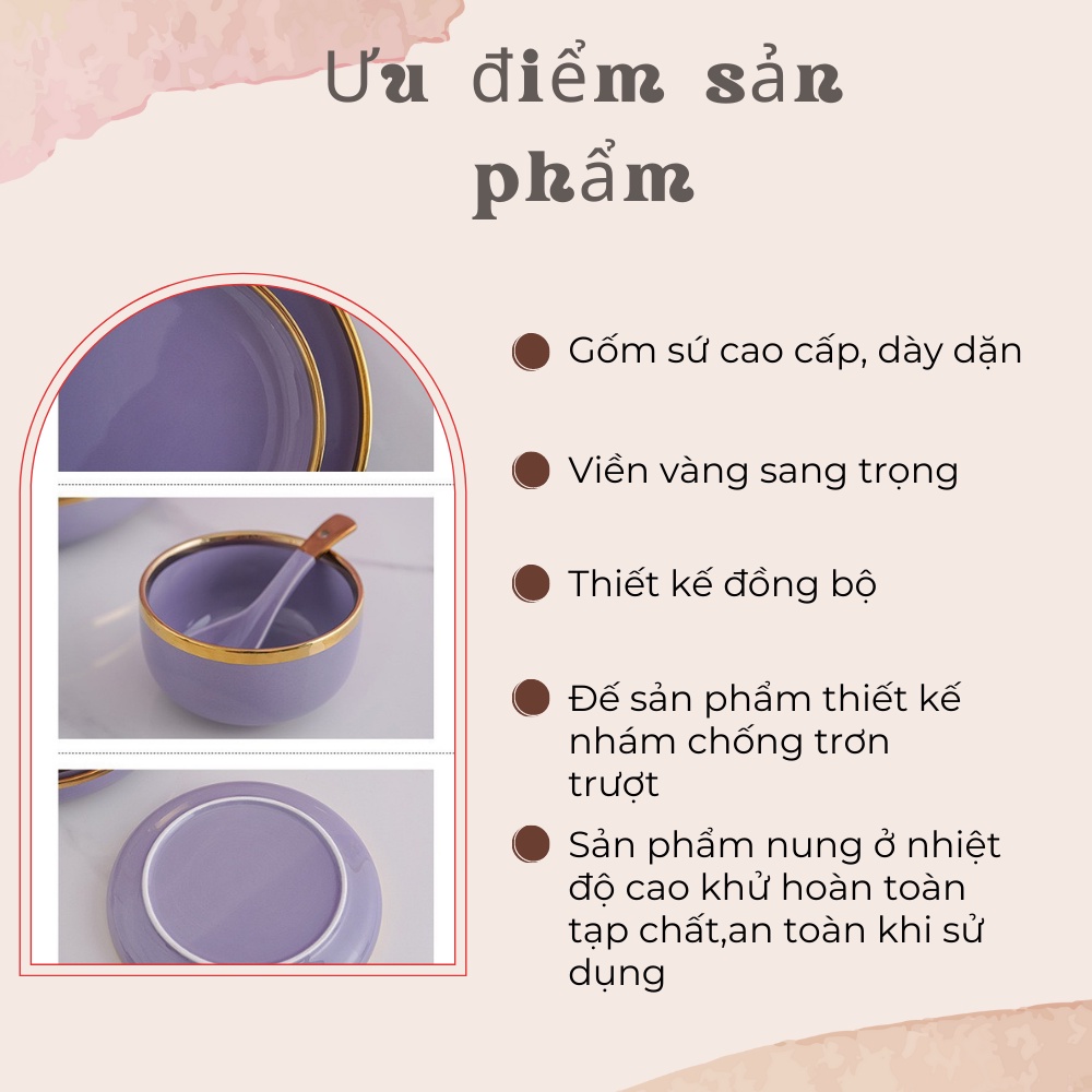 Bộ bát đĩa cao cấp,chén dĩa decor đẹp 26 món viền vàng các màu phong cách Bắc Âu (set dành cho 6 người )