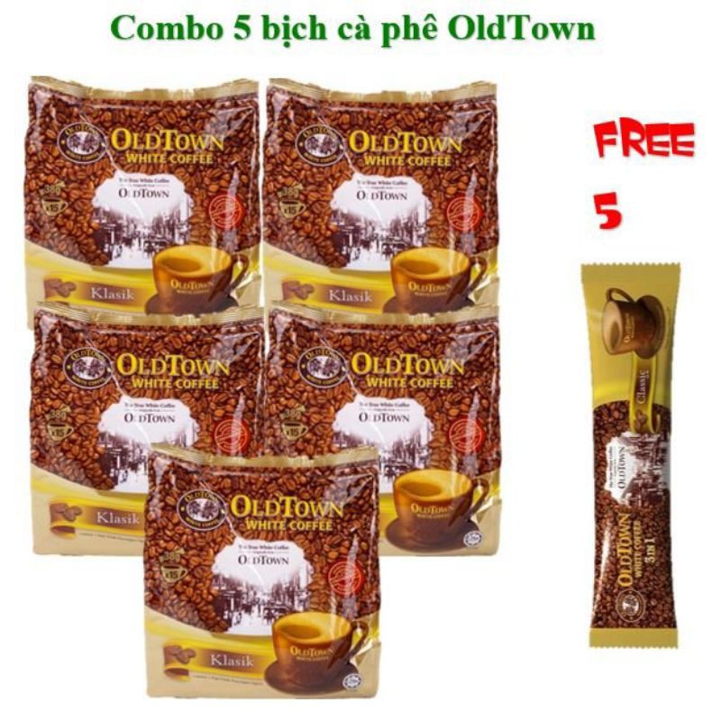 Combo 5 bịch cà phê trắng oldtown malaysia hàng nhập khẩu mua 1 tặng 1