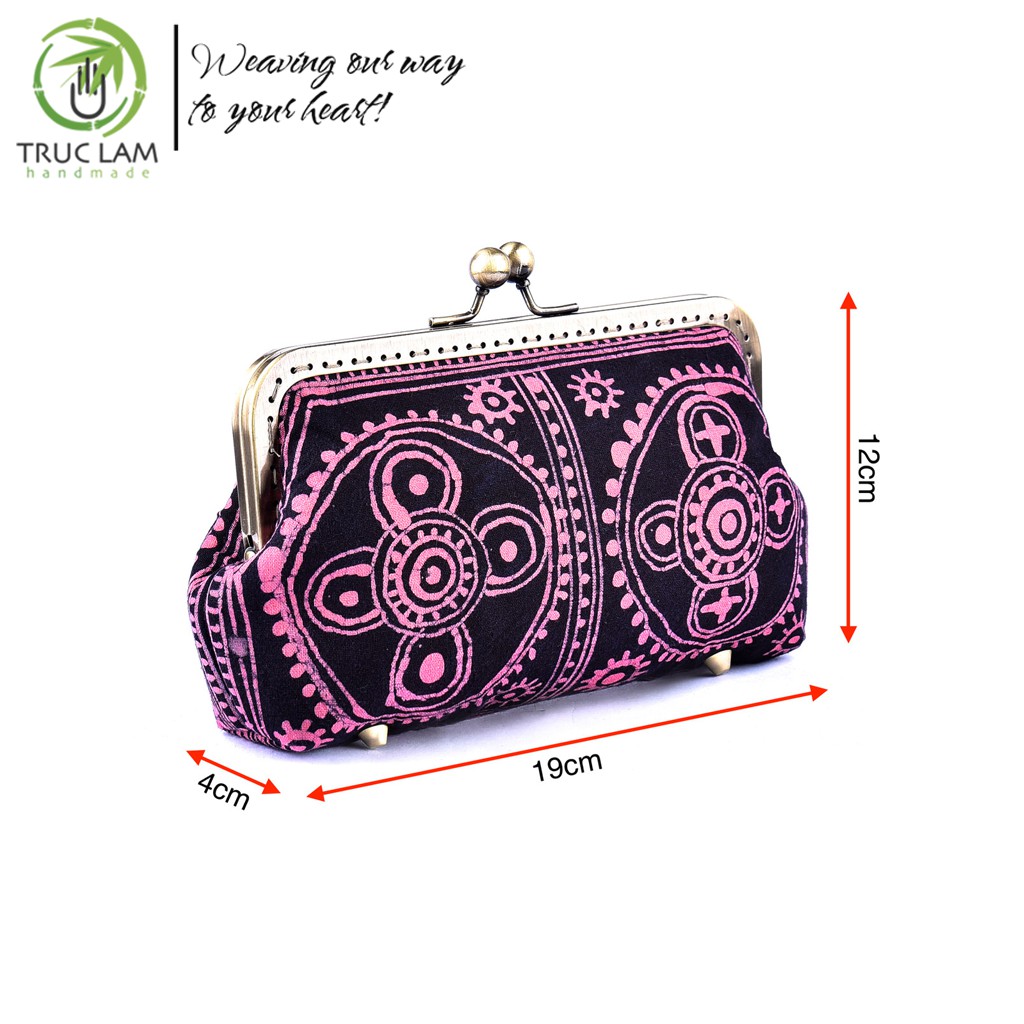 Ví Nữ Dài Cầm Tay Khóa Nẹp Đồng Vải Nhuộm Sáp Ong Họa Tiết Vẽ Tay - Trúc Lâm Handmade