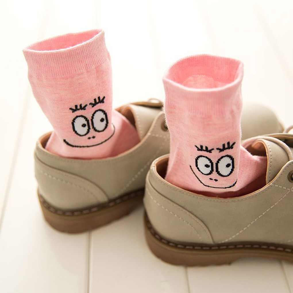Vớ cotton cổ cao họa tiết mặt cười dễ thương