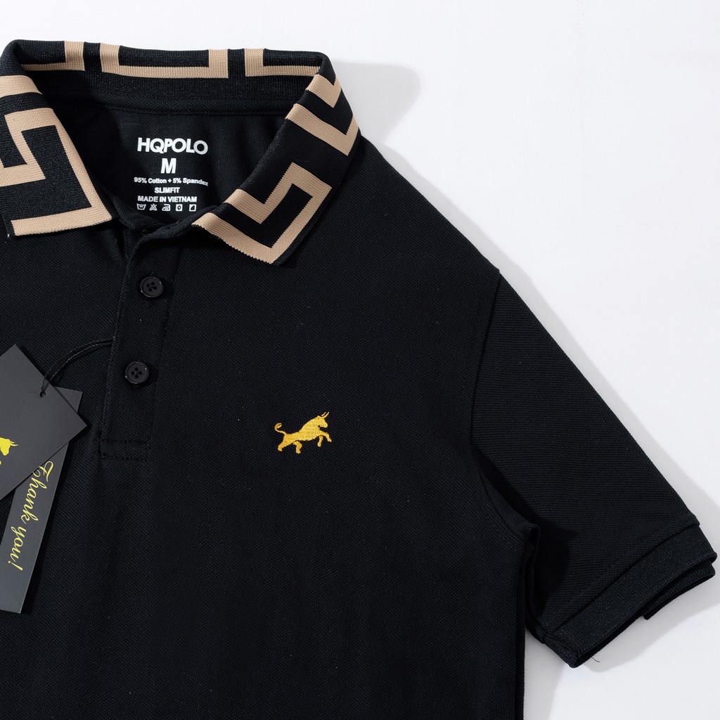 Áo thun polo cổ bẻ đen phối vải cá sấu cotton xuất xịn, chuẩn form, sang trọng, trẻ trung và tinh tế - HQPOLO