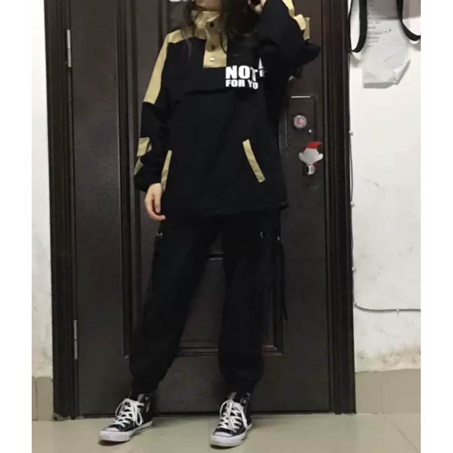 (SẴN + KÈM FEEDBACK 2 ẢNH CUỐI) Áo khoác hoodie jacket unisex oversize street style đen trắng chui đầu cá tính kín cổ