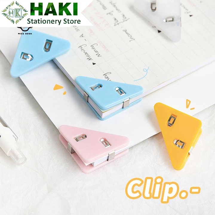 Ghim kẹp giấy hình tam giác cute HAKI, kẹp bướm màu kẹp giấy bằng nhựa trong suốt dụng cụ văn phòng phẩm KTL05