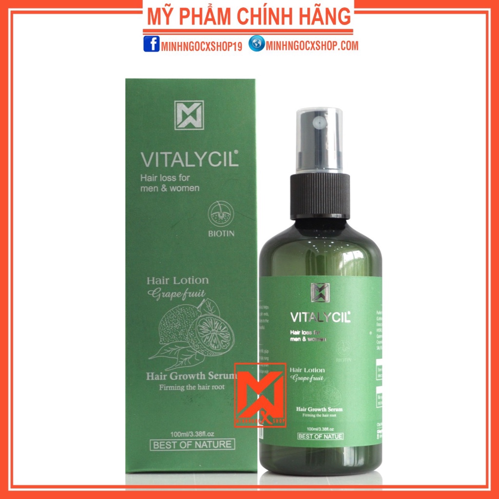 Tinh dầu bưởi, xịt dưỡng tóc tinh dầu bưởi VITALYCIL 100ml, chống rụng kích mọc tóc chính hãng