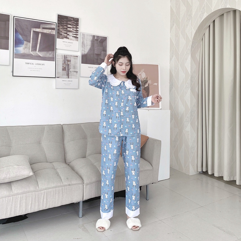 Bộ ngủ pijama phối viền bèo siêu nữ tính Bộ mặc nhà nữ