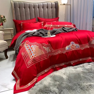 Bộ Chăn Ga Gối Lụa Đỏ Cưới Markcross 120S - Wedding Bedding
