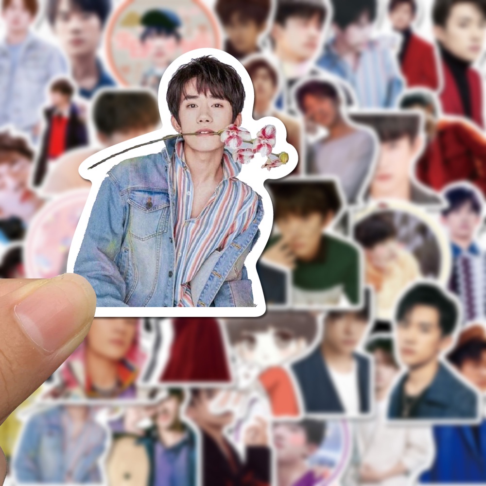 Bộ 50 miếng dán trang trí cốc nước/ máy tính xách tay chống thấm nước hình Dịch Dương Thiên Tỉ