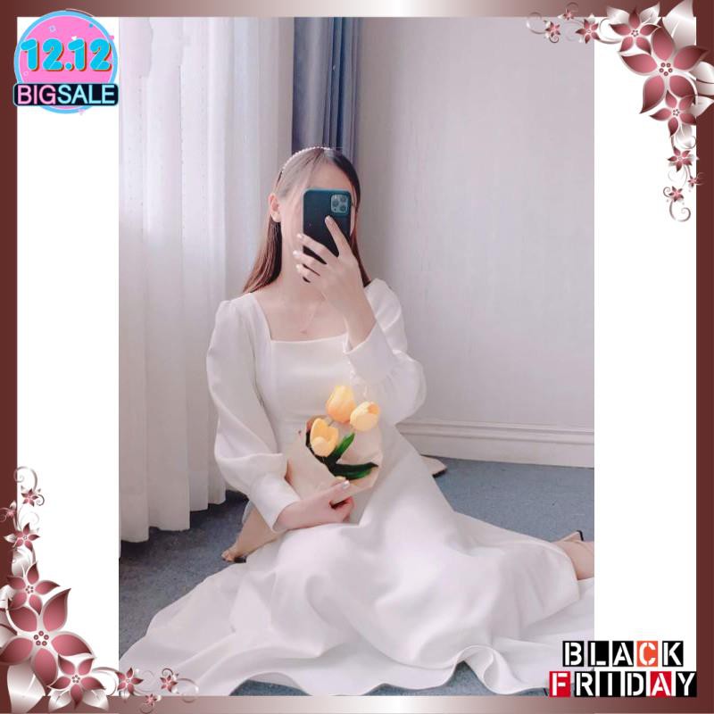Đầm dự tiệc trắng xòe cổ u vintage | BigBuy360 - bigbuy360.vn