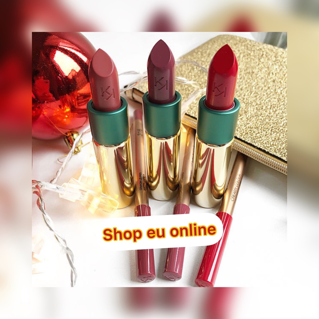 Chì kẻ môi + Son môi + ví - Combo 3 món Kiko Holiday Gems Timeless Lip Kit - Italy