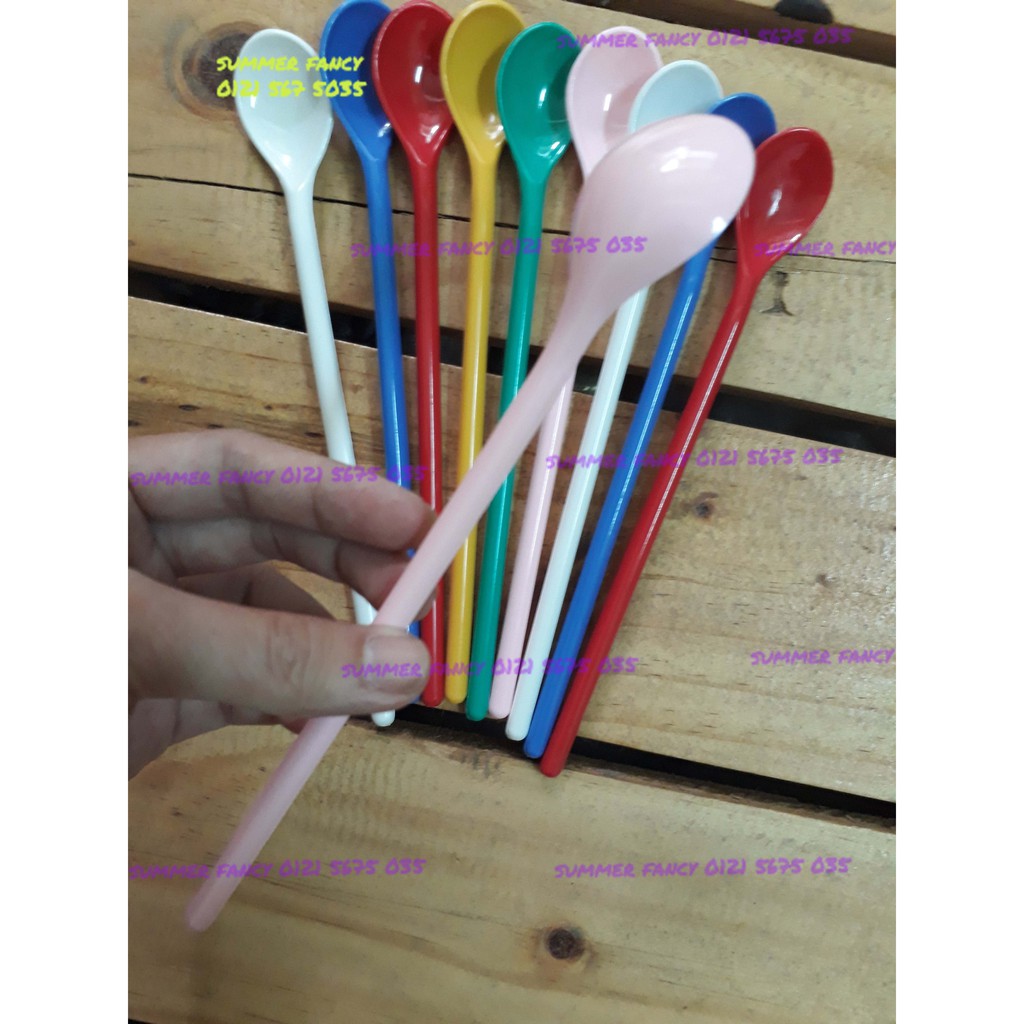 6 cái Muỗng cafe, sinh tố, trà sữa, trà chanh thìa cafe cán dài 20cm đủ màu - Spoon cocktail