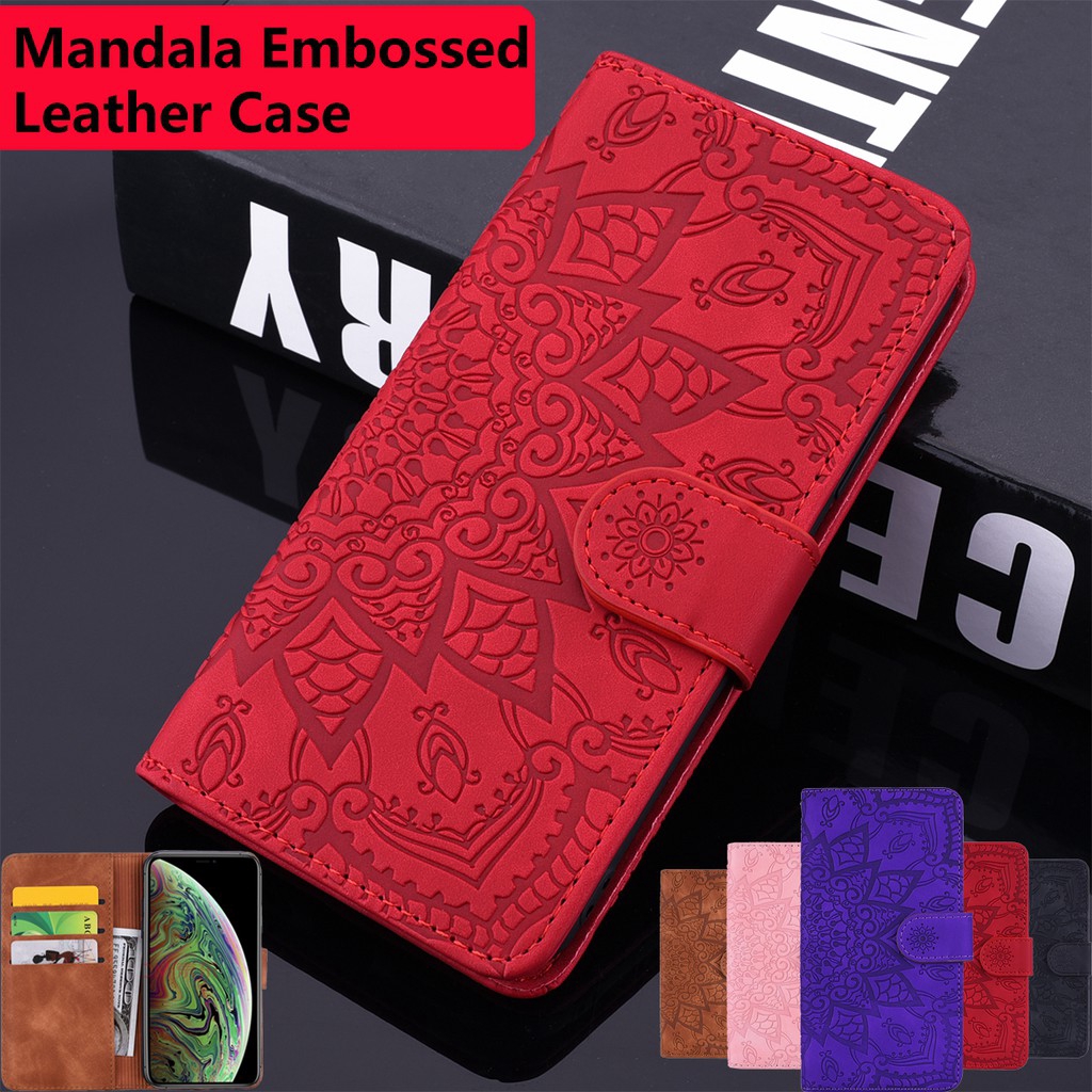 Xiaomi Mi 8 9 9T A3 Note 10 Pro Lite Poco F1 Mandala Embossed Leather Phone Case Magnet Flip Protection Wallet Card Slots Bracket Shockproof Soft Casing Cover Shell