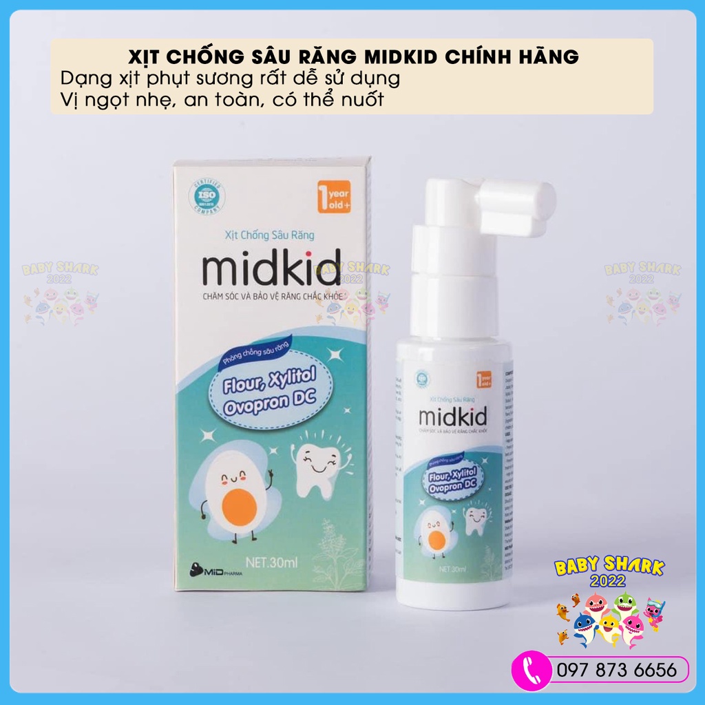 Xịt chống sâu răng Midkid cho bé giúp chăm sóc răng miệng, ngăn ngừa sâu răng, phù hợp cho trẻ em từ 1 tuổi