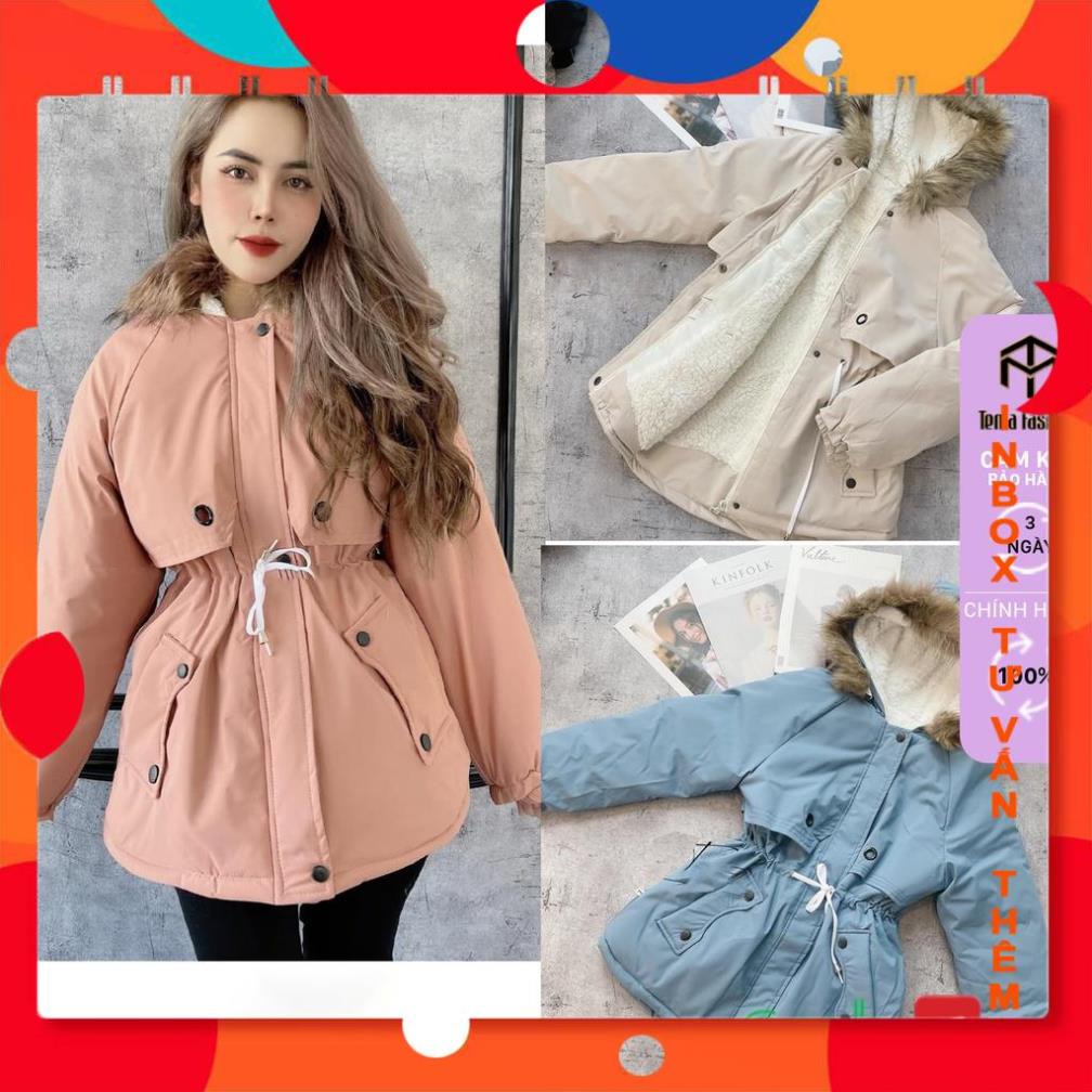Áo phao nữ TEMA cao cấp - áo khoác lông 2021 dây rút eo sành điệu Ulzzang lông mũ tháo rời cực ấm shopledap