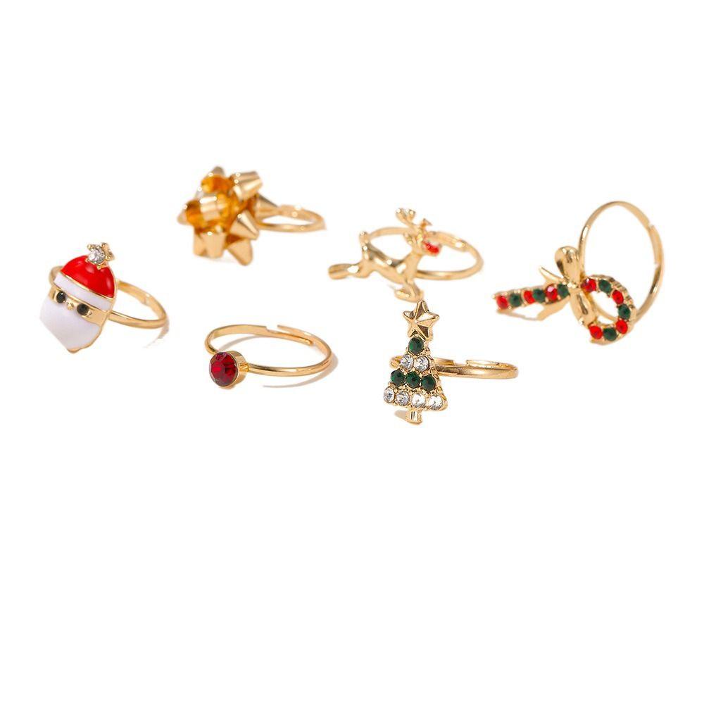 Set 6 Nhẫn Hình Ông Già Noel Dễ Thương Trang Trí Cây Thông Giáng Sinh Hoạt Hình Dành Cho Bạn Nữ