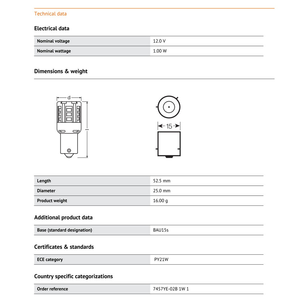 Osram Đèn Led Xi Nhan Màu Vàng Std 7457ye St21w