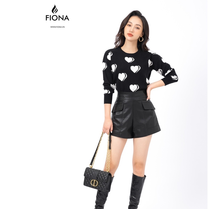 Áo len nữ cổ tròn tay dài họa tiết hình tim FIONA, áo len nữ bo gấu thời trang thu đông, chất le mềm đẹp F851727