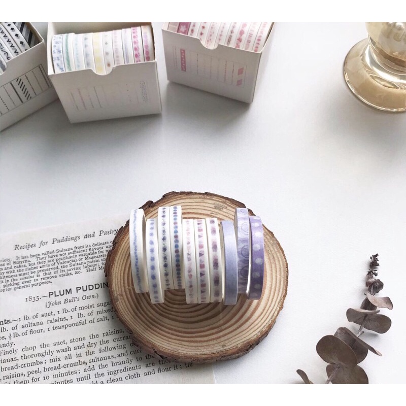 Set 10 cuộn băng dính washi nhiều màu sắc dùng trang trí album độc đáo