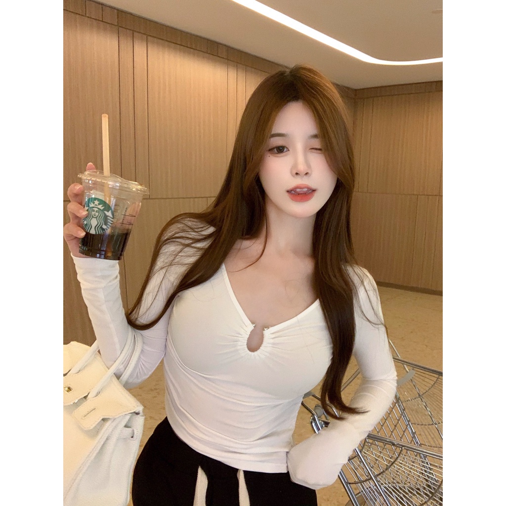 Áo thun nữ SUXI tay dài dáng ôm phong cách Hàn Quốc