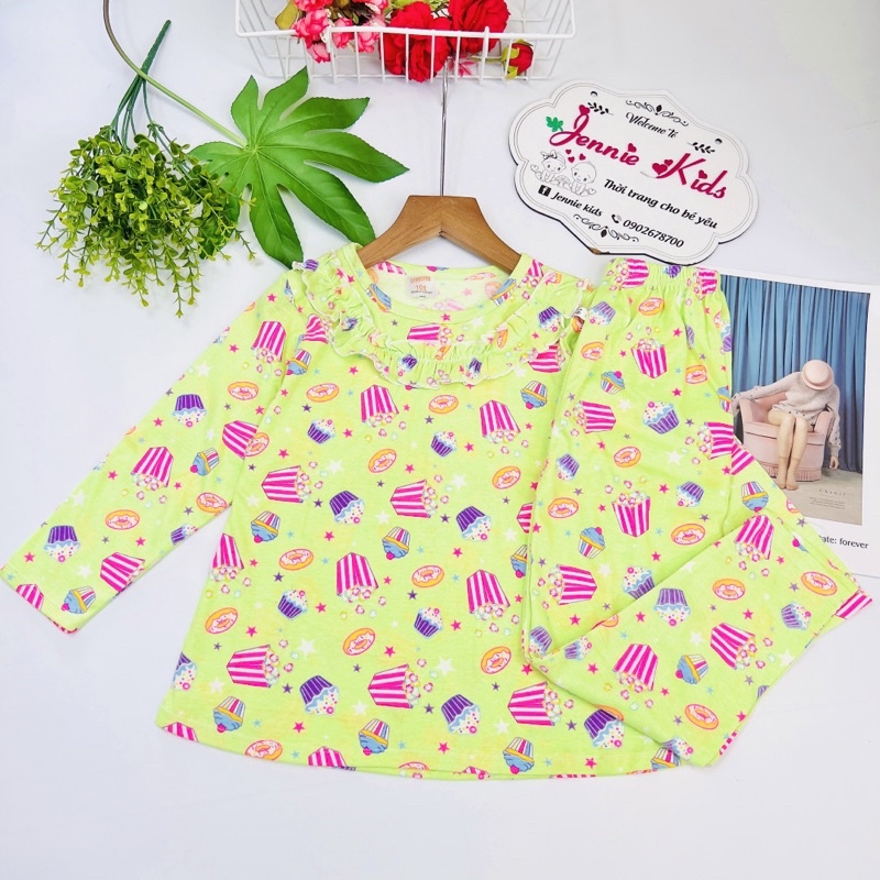 Đồ bộ tay dài bé gái❤️bộ bé gái size đại, cổ phối bèo cổ dễ thương 18-40kg J344